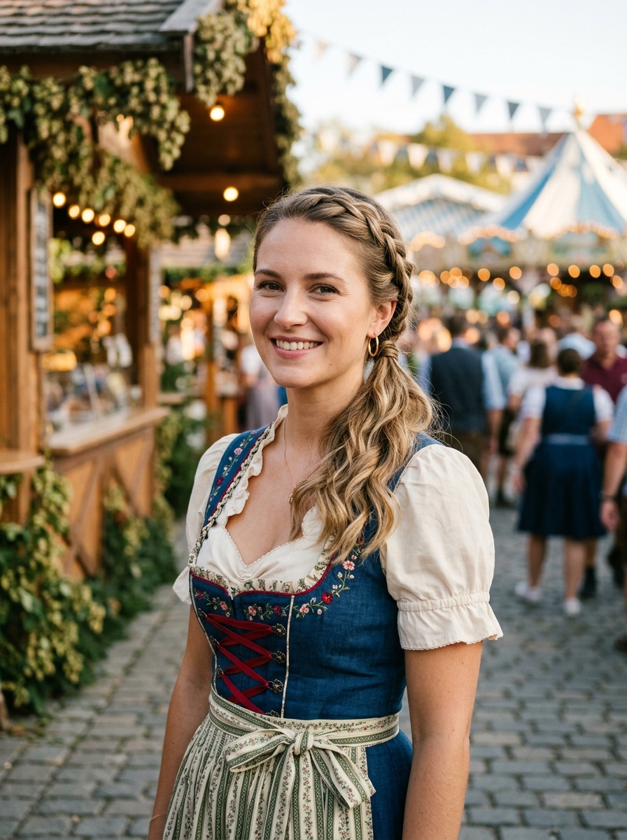 Geflochtener Low Pony als Dirndlfrisur Inspiration 2026